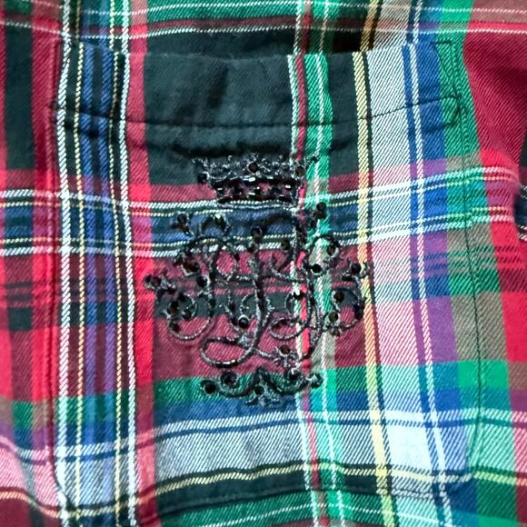 Lauren Ralph Lauren Plaid Button-Down Shirt Embroidered Crest Women’s Large - Picture 2 of 6